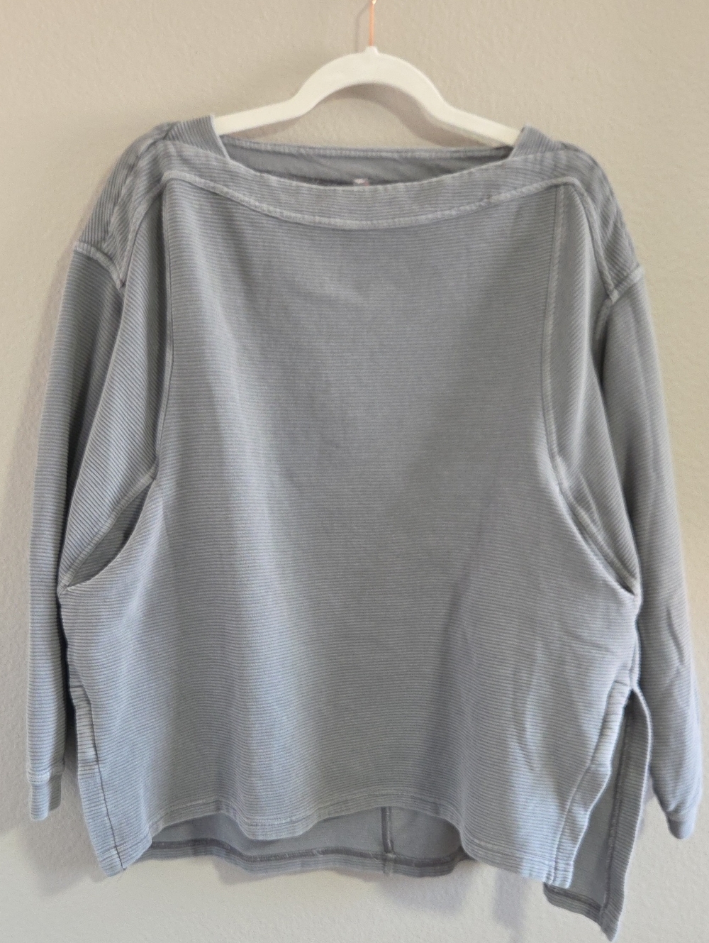Free People Gray Thick Ribbed Oversized Boatneck Top with Pockets - Size XS